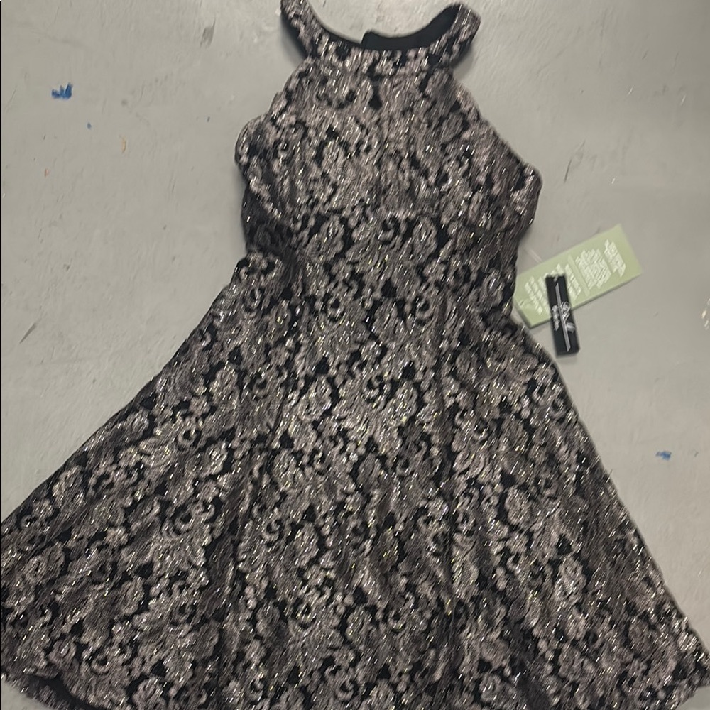 Black and Gray Fit and Flare Halter Prom Dress